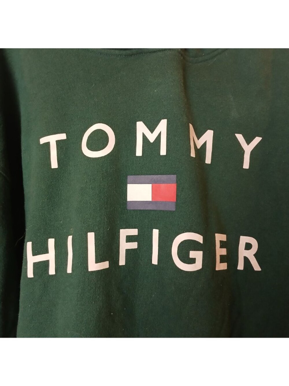 Tommy Hilfiger Sport Womens M Green Hoodie Cropped Drawstring Hem Spellout #Z-3 - Picture 4 of 8